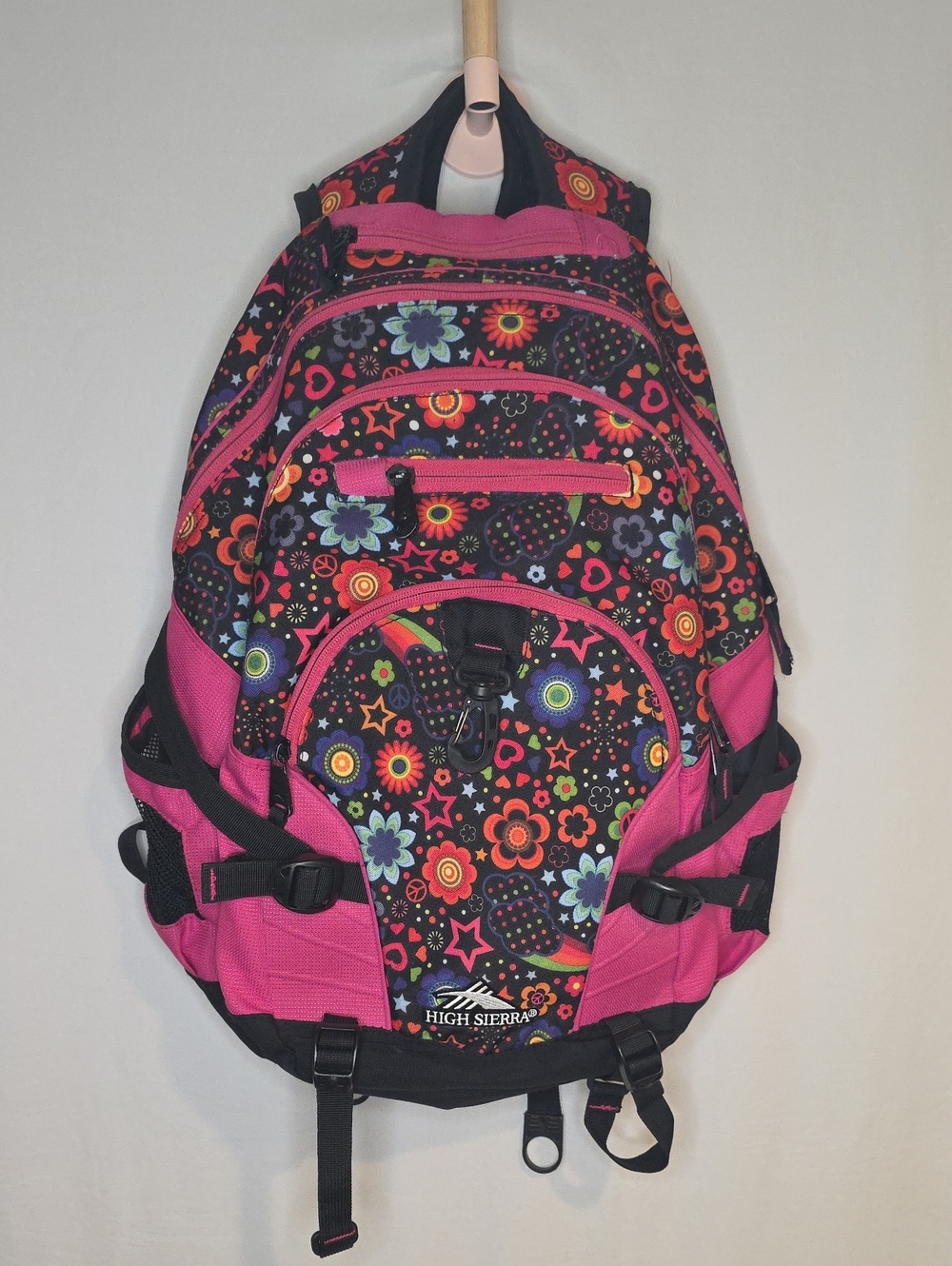 High Sierra Black and Pink Floral Pattern Backpack